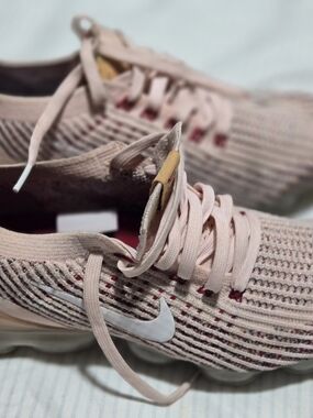 Nike Women's Blush Pink Knit Running Sneakers with White Swoosh